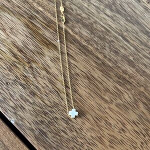 Gold Chain Necklace with White Cross Charm - Women's Jewelry